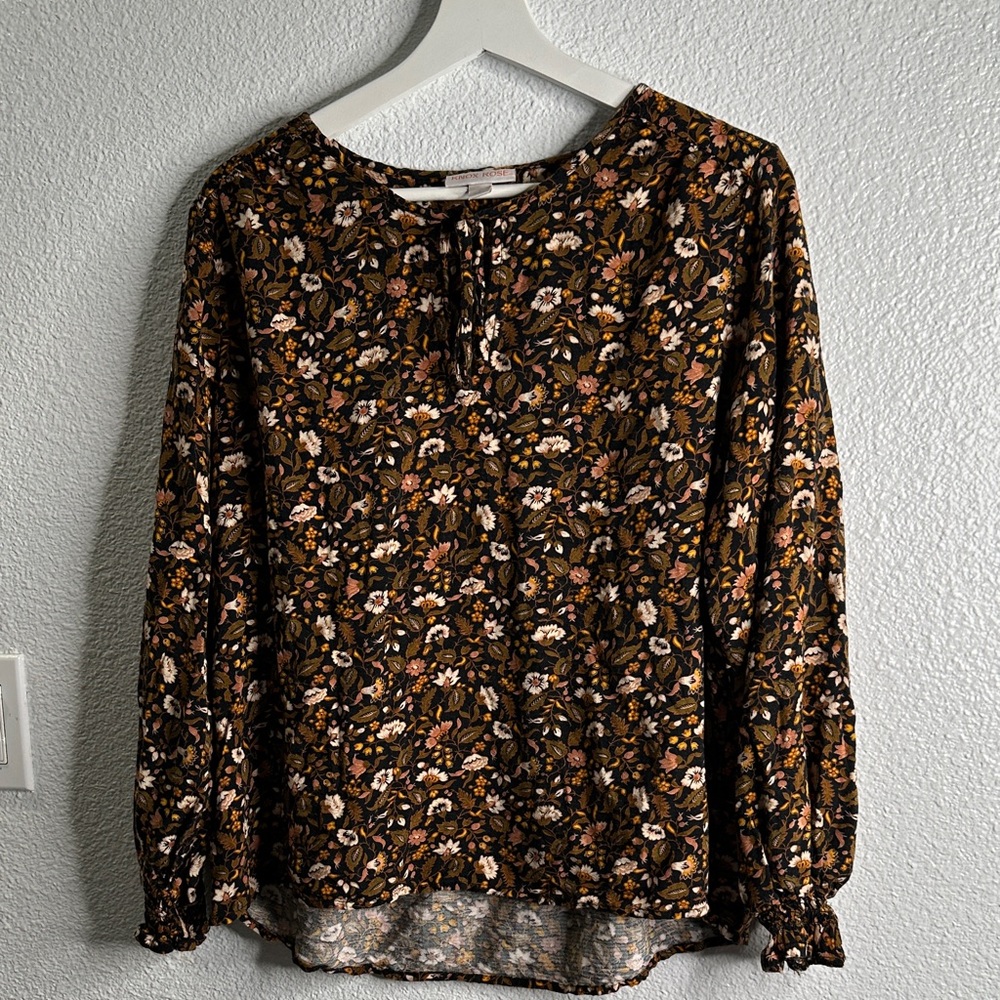 Knox Rose Floral Print Long Sleeve Top size L brown multi